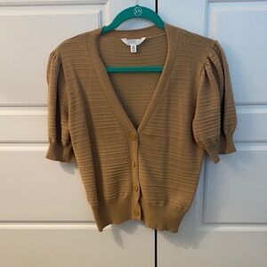 Women's Tan Button-Up short sleeve Sweater